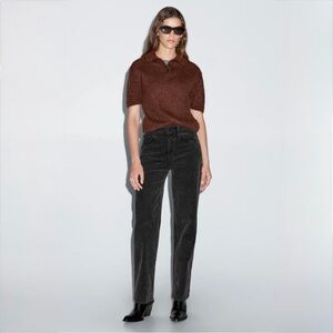 Massimo Dutti Dark Gray Corduroy Straight Leg Pants High Rise